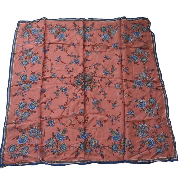 Vintage Oscar de la Renta Scarf Square Rayon Made in Japan Floral Pink Blue - Picture 1 of 8